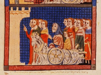De verdrijving, Catalonië, uit de Sarajevo Haggadah door Spanish School