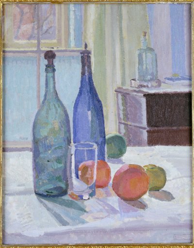 Blauwe en Groene Flessen en Sinaasappels door Spencer Frederick Gore