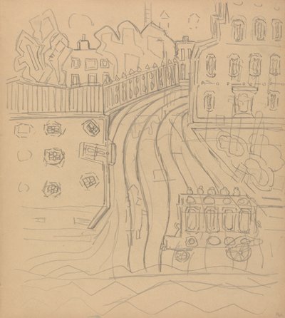 Grot van het Gouden Kalf: Stadstraat met omnibus door Spencer Frederick Gore