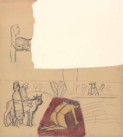 Grot van het Gouden Kalf: Ontwerp voor een Decoratief Paneel, Aanbidders en Kalf door Spencer Frederick Gore