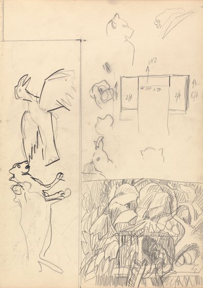 Grot van het Gouden Kalf: Studies van Boomhutten, Dieren en Plattegrond door Spencer Frederick Gore