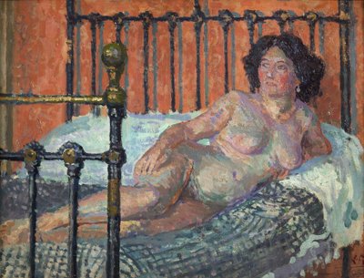 Naakt op bed, c. 1910 door Spencer Frederick Gore