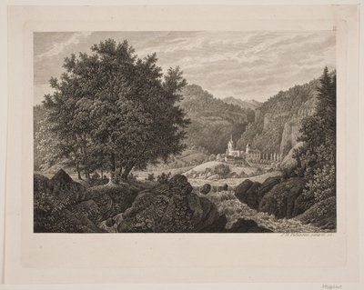 Berglandschap met een kerk door Søren Henrik Petersen