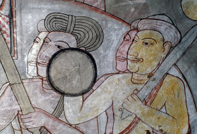 Fresco die leger begeleidt Koning van Ceylon, Gouden Tempel van Dambulla (Unesco Werelderfgoed) door Sri Lankan School