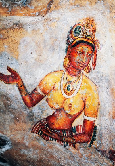 Meisjes van Sigiriya, fresco, Sigiriya archeologische site (Unesco Werelderfgoedlijst) door Sri Lankan School