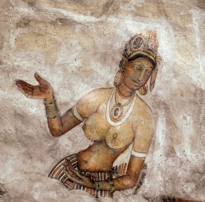 Uitzicht op de dienstmeid (fresco van de leeuwenrots, 5e eeuw) door Sri Lankan School