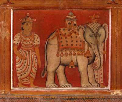 Muurschildering van een olifant in de Subdharama-tempel, Dehiwala door Sri Lankan School