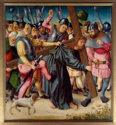Christus stijgt naar Calvarie (draagt het kruis) door St Germain des Pres master