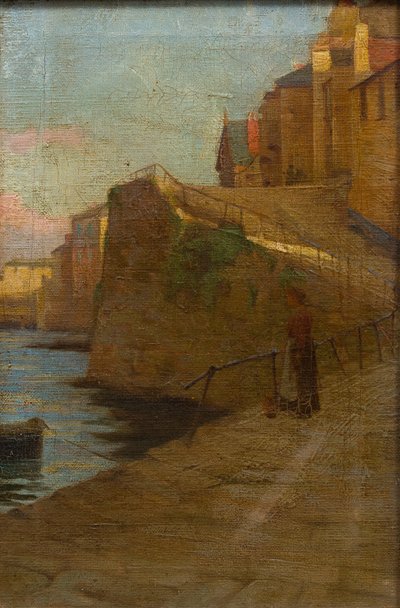 Figuur op Newlyn Slip (zonder titel) door Stanhope Alexander (school of) Forbes