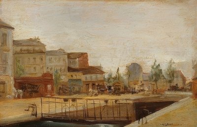 Het Canal Saint-Martin in Parijs met sluis door Stanislas Lepine