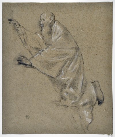 Studie van knielende man met draperie door Stanislas Torrents y de Amat