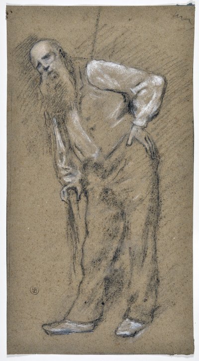 Studie van oude man leunt op een stok door Stanislas Torrents y de Amat