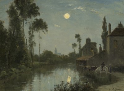 Rivier bij Maanlicht, ca.1866-?70 door Stanislas Victor Edouard Lepine