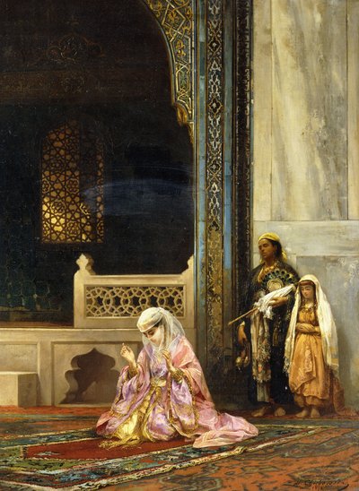 Een Turkse Dame Biddend in de Groene Moskee, Bursa, 1878 door Stanislaus von Chlebowski