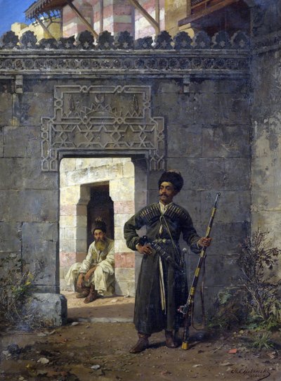 De Circassische wachters, schilderij van Stanislav Khlebovsky door Stanislaus von Chlebowski