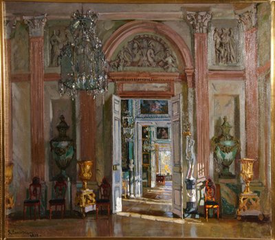 De grote vestibule in het Kuskovo Paleis, 1917 door Stanislav Julianovic Zukovskij