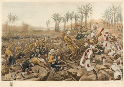 De Cameron Highlanders nemen een palissade in, Atbara, 8 april 1898 (fotolitho) door Stanley Berkeley