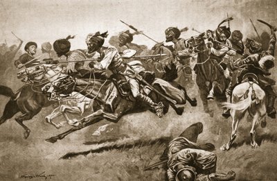 Op expeditie naar Pao-ting-fu: Een aanval van de Bengal Lancers, illustratie uit 