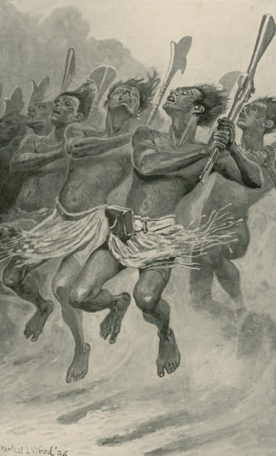 Een Maori oorlogsdans door Stanley L. Wood