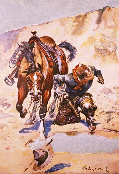 Cowboy achtervolgd door indianen door Stanley L. Wood