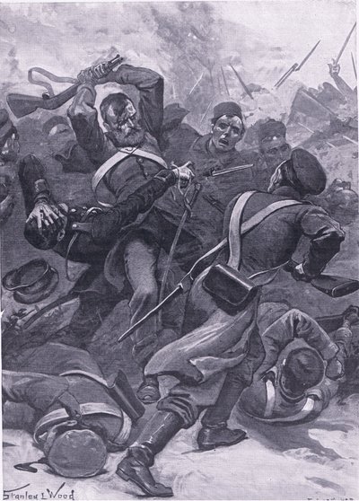 Inkerman: Het 55e (2e Border) Regiment valt de Russen aan, illustratie uit Britse gevechten op land en zee, 1915 door Stanley L. Wood