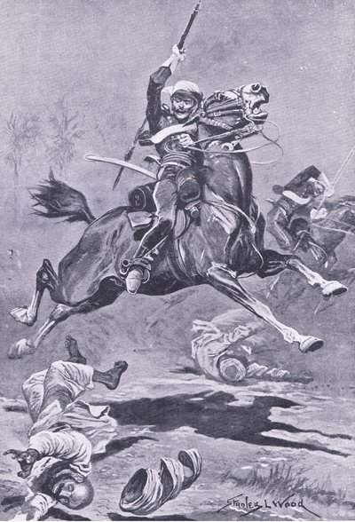 De 9e Lancers bij Delhi, 1857, illustratie uit British Battles on Land and Sea, 1915 door Stanley L. Wood