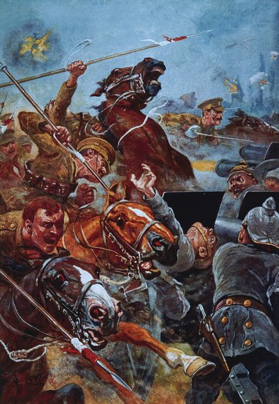 De aanval van de 9e Lancers tijdens de terugtocht van Mons door Stanley L. Wood