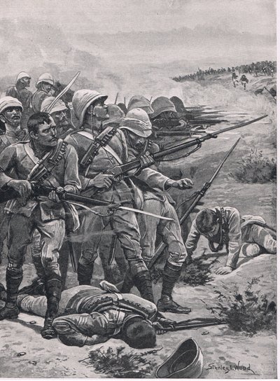 Het plein bij ABU-Kru, 19 januari 1885, illustratie uit British Battles on Land and Sea, 1915 door Stanley L. Wood