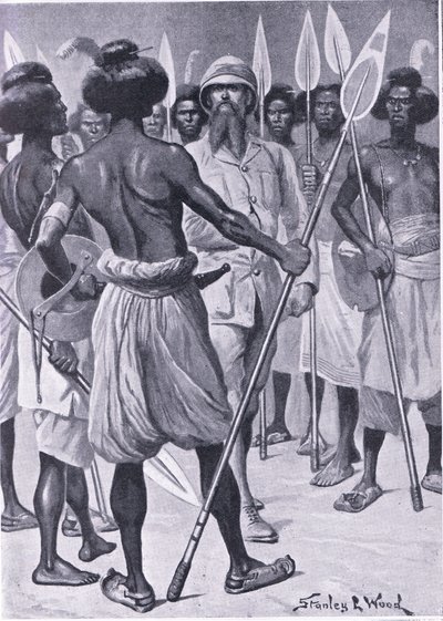 Het type krijger dat Burton ontmoette in Somaliland, illustratie uit Cassells Romance of Famous Lives, ca. 1940 door Stanley L. Wood