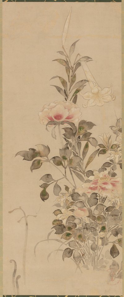 Pioenen en lelies, Momoyama of Edo periode door Sôtatsu