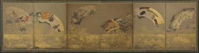 Zes waaiervellen: diverse onderwerpen, Momoyama of Edo periode, 1590-1640 door Sôtatsu