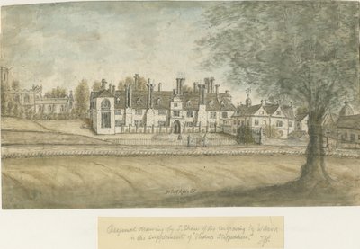 Blithfield Hall: aquarel schilderij door Stebbing Shaw