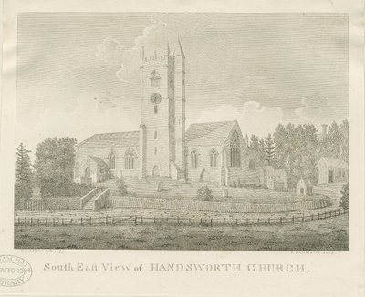 Handsworth Kerk (gravure) door Stebbing Shaw