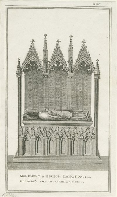 Lichfield Kathedraal - Monument voor Bisschop Langton (gravure) door Stebbing Shaw