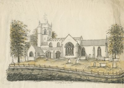 Madeley Church: aquarel tekening, nd [1762-1802] door Stebbing Shaw