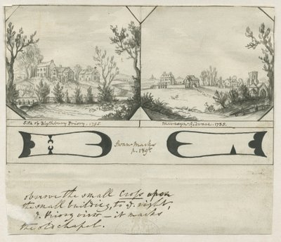Mavesyn Ridware - Locatie van Blythbury Priory door Stebbing Shaw