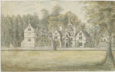 Norton Canes - Little Wyrley Hall: aquarel schilderij, nd [1762-1802] door Stebbing Shaw