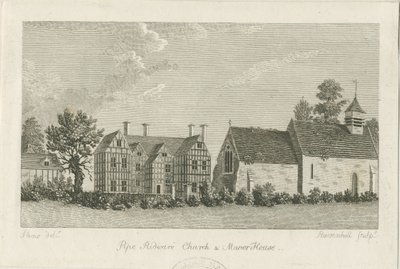Pipe Ridware Kerk en Landhuis: gravure door Stebbing Shaw