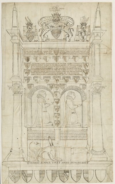 Sandon Kerk - Graf van Sampson Erdeswicke: pen en inkt tekening, nd [?18e eeuw] door Stebbing Shaw