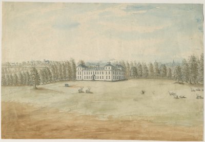 Sandwell Park - Hal: aquarel schilderij, nd [1762-1798] door Stebbing Shaw