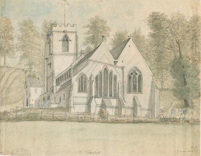 Tettenhall Kerk: aquarel, nd [ca. 1794] door Stebbing Shaw