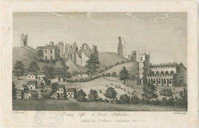 Tutbury Kasteel en Kerk - Zuidoostaanzicht: gravure, nd [1762-1792] door Stebbing Shaw