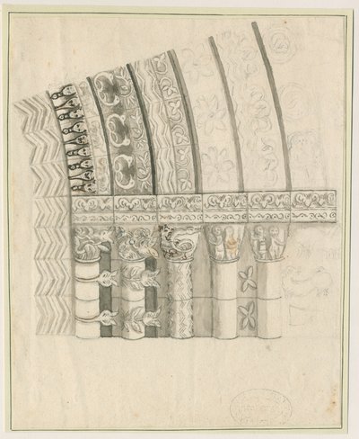 Tutbury Priory Kerk - West Deur: pen en sepia tekening, nd [1762-1802] door Stebbing Shaw