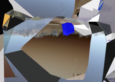 Gefragmenteerde blauwe kubus door Stefan Fransson