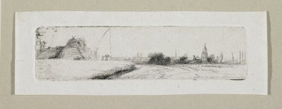 Klein landschap met verafgelegen dorp door Stefan Juliusz Norblin de la Gourdaine
