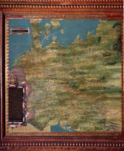 Duitsland Kaart gemaakt door Stefano Bonsignori (?-1589) Italiaanse kosmograaf en schilder. Rond 1581. Florence, Palazzo Vecchio, Sala del Mappamondo door Stefano Buonsignori