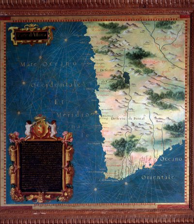 Kaart van Zuid-Afrika en Kaap de Goede Hoop gemaakt door Stefano Bonsignori (? -1589) Italiaanse kosmograaf en schilder. Rond 1581. Florence, Palazzo Vecchio, Sala del Mappamondo door Stefano Buonsignori