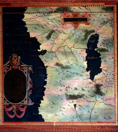Kaart van West-Afrika (Congo en Angola) gemaakt door Stefano Bonsignori (? -1589) Italiaanse kosmograaf en schilder. Rond 1581. Florence, Palazzo Vecchio, Sala del Mappamondo door Stefano Buonsignori