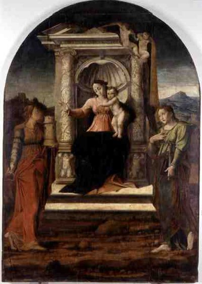 Madonna op de Troon met St. Barbara en St. Lucia door Stefano Giordano