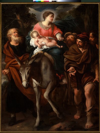 De vluchtende Heilige Familie en de dief Tito, c.1670 door Stefano Magnasco